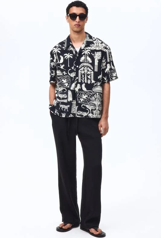 Men Black Printed Resort Shirt