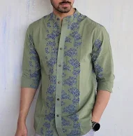 Olive Block-Printed Men'S Shirt