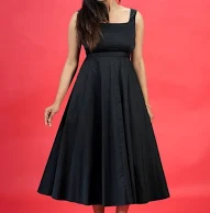 Solid Black Square Neck Dress