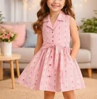 Girls Cotton Floral Printed Sleeveless Dress