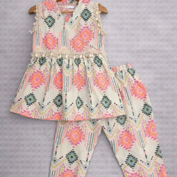 Cream Cotton Boho Fiesta Co-Ord Set For Girls