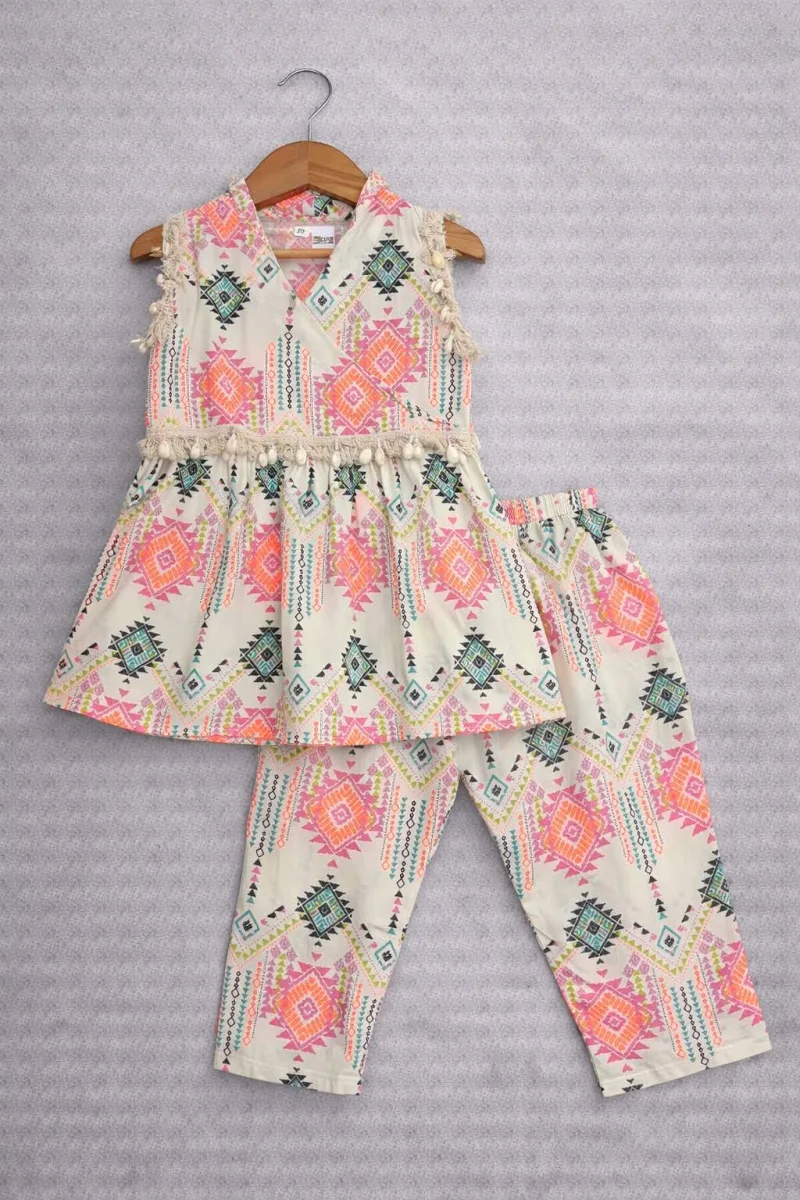 Cream Cotton Boho Fiesta Co-Ord Set For Girls